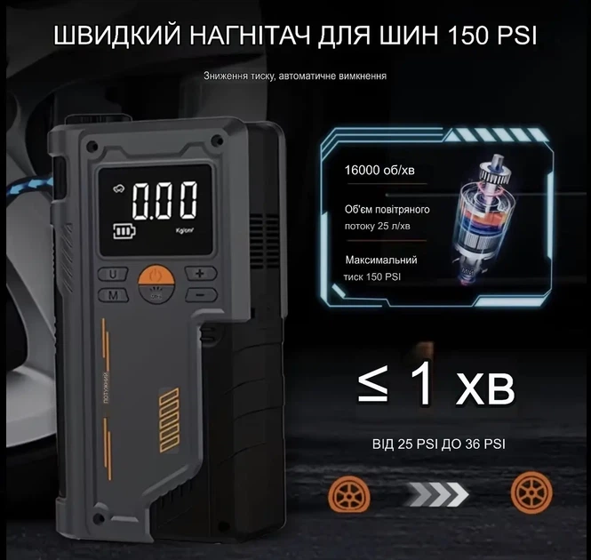 Пусковий автомобільний пристрій JUMP STARTER T-700 Компресор, Бустер, Ліхтарик - изображение 5