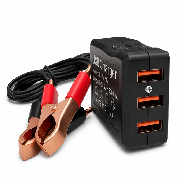 Крокодильный зажим для зарядки аккумулятора с 3 USB переходник для авто и мото акуммулятора - изображение 3