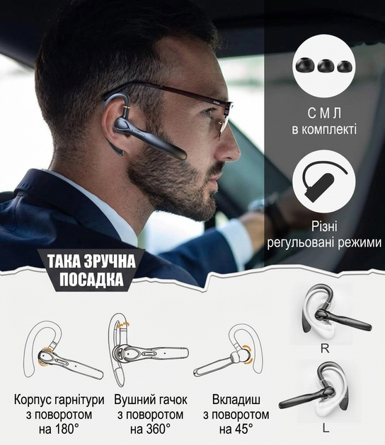 Bluetooth-гарнитура FEATURE И33 с микрофоном, ENC, IP7, до 100 часов работы, беспроводная гарнитура для телефона, вождения и офиса - изображение 6