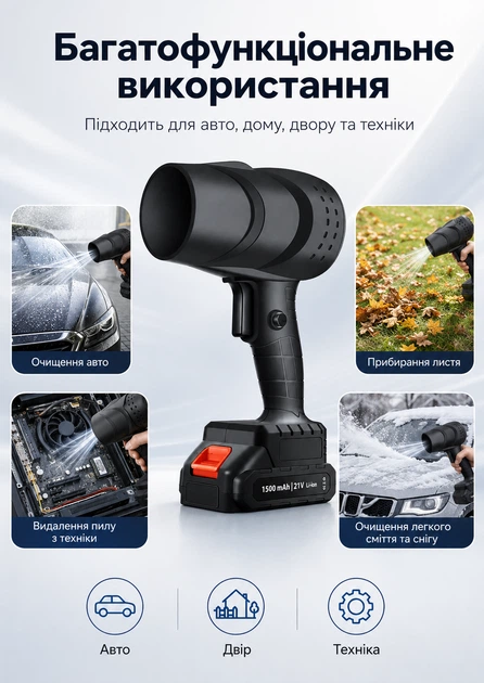 Турбофен для авто 130000 об хв акумуляторний повітродув Jet Lithium бездротовий вентилятор портативний для видування пилу очищення салону продування щілин автомобіля - зображення 14