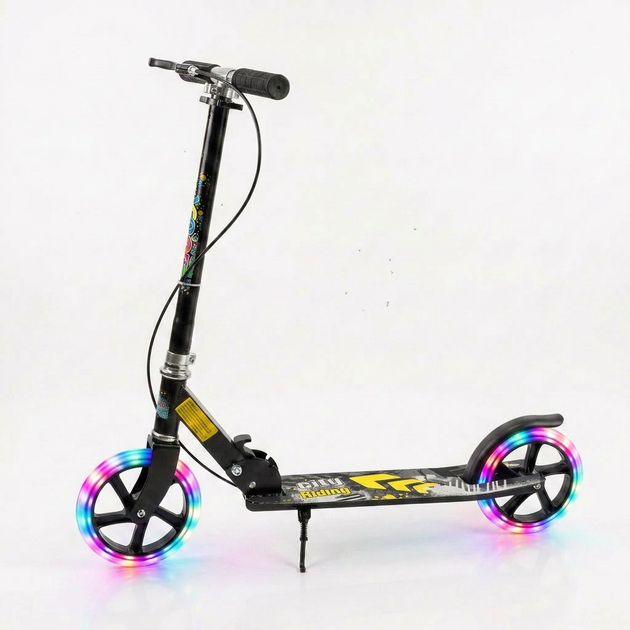 Самокат двухколесный складной со светящимися LED колесами 200 мм Scooter City Riding 671-2 Black-Yellow - изображение 2