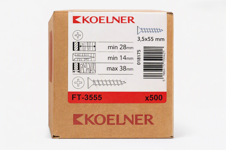 Саморіз г/к до дерева 3,5x 55мм, фосфатований, KOELNER, FT-3555 (500 шт) - зображення 2