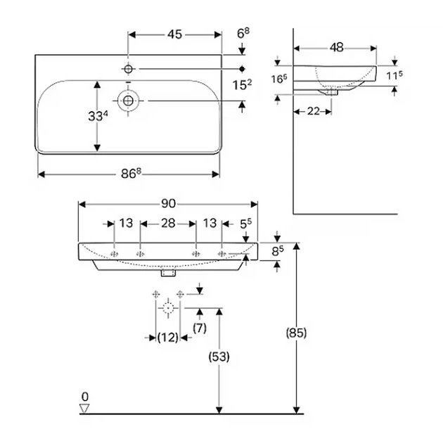 Умывальник накладной Geberit Smyle Square 900x480 прямоугольный, белый (500.251.01.1) - изображение 2