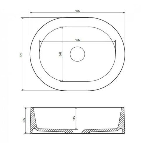 Умывальник накладной Axis Olib 485x375 овальный, серый матовый (11B.OBO00.90A.0000B) - изображение 2