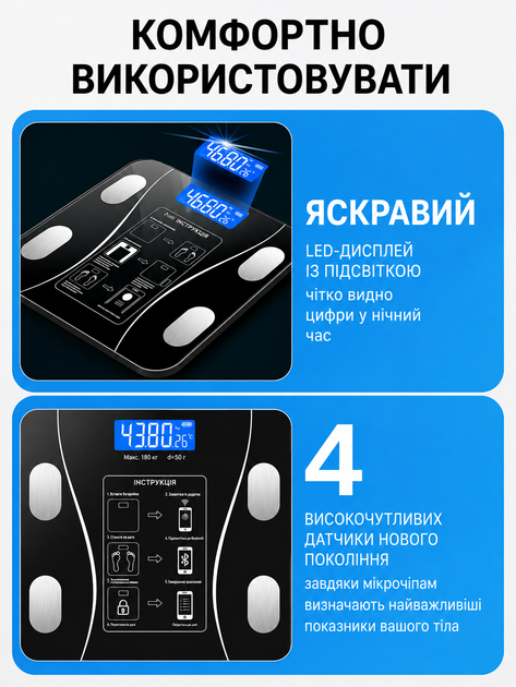 Смарт ваги підлогові Bluetooth до 180 кг, електронні ваги з LED-дисплеєм та додатком для Android та iOS - изображение 4