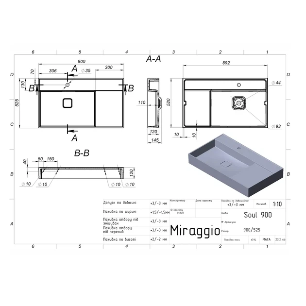 Умывальник накладной Miraggio Soul 900x525 прямоугольный, белый - изображение 5