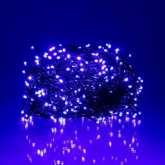 Уличная гирлянда нитка 50 м 500 LED Синяя черный провод гирлянда на улицу 8 режимов работы новогодняя гирлянда - изображение 3