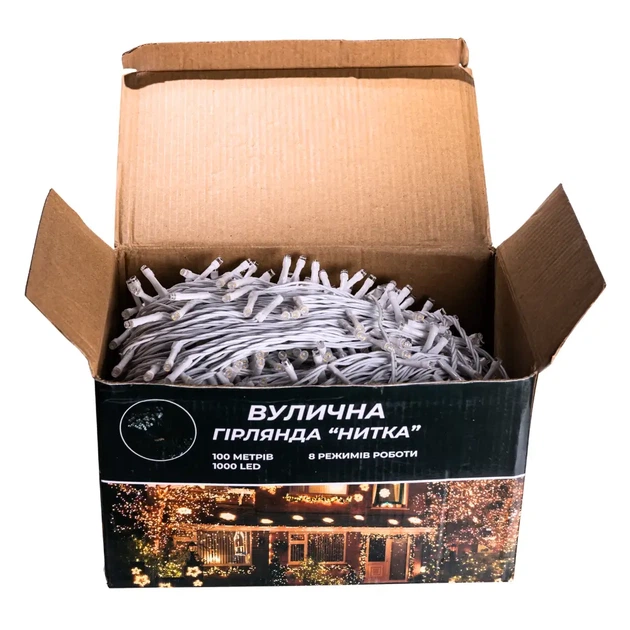 Уличная гирлянда нитка 100 м 1000 LED Белая белый провод гирлянда на улицу 8 режимов работы новогодняя гирлянда - изображение 8