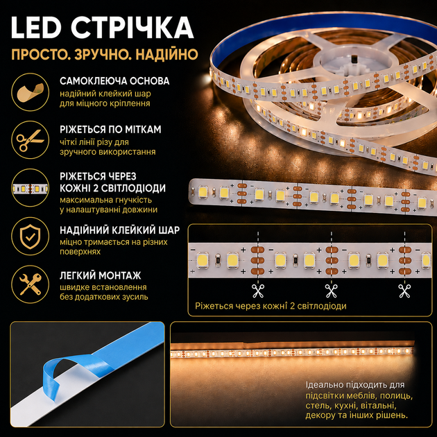 Світлодіодна LED CCT стрічка комплект 4 метри з кнопками USB 5V 120 led на метр з можливістю регулювати колірну температуру - зображення 5