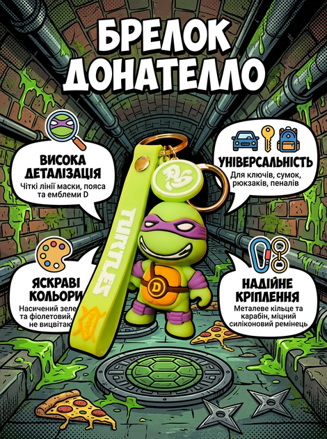 Брелок Черепашки Ниндзя Донателло Donatello Ninja Turtles на рюкзак, ключи 6 см - Фото 2 Брелок Черепашки Ниндзя Донателло Donatello Ninja Turtles на рюкзак, ключи 6 см - изображение 2