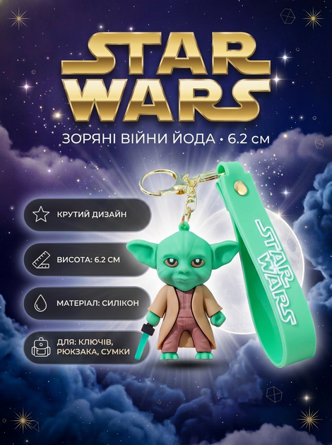 Брелок Зоряні війни Йода Star Wars Yoda на рюкзак, ключі 6.2 см - Фото 1 Брелок Зоряні війни Йода Star Wars Yoda на рюкзак, ключі 6.2 см - зображення 1
