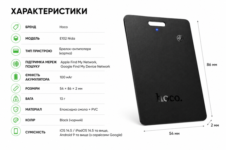 Поисковой трекер Hoco для кошелька и вещей, Apple Find My, Google Find My Device, черный - Фото 4 Поисковой трекер Hoco для кошелька и вещей, Apple Find My, Google Find My Device, черный - изображение 4