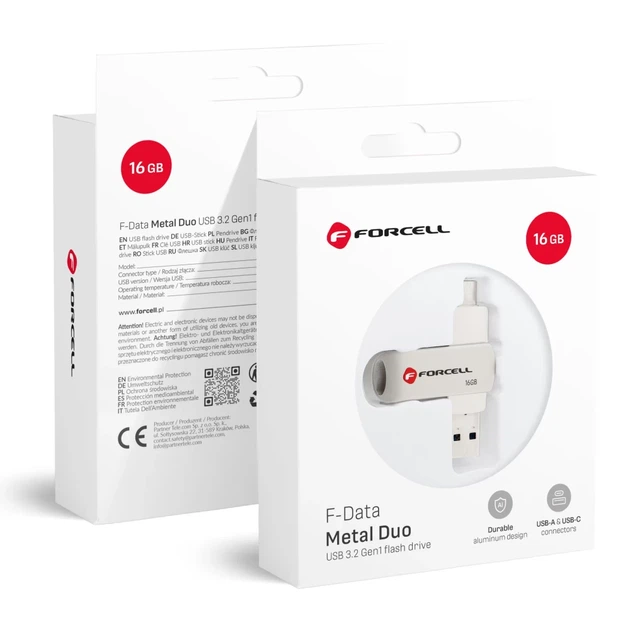 Flash-диск Forcell F-Data Metal Duo 16GB USB 3.2 Gen 1 Silver (5903396391750) - Фото 1 Flash-диск Forcell F-Data Metal Duo 16GB USB 3.2 Gen 1 Silver (5903396391750) - зображення 1
