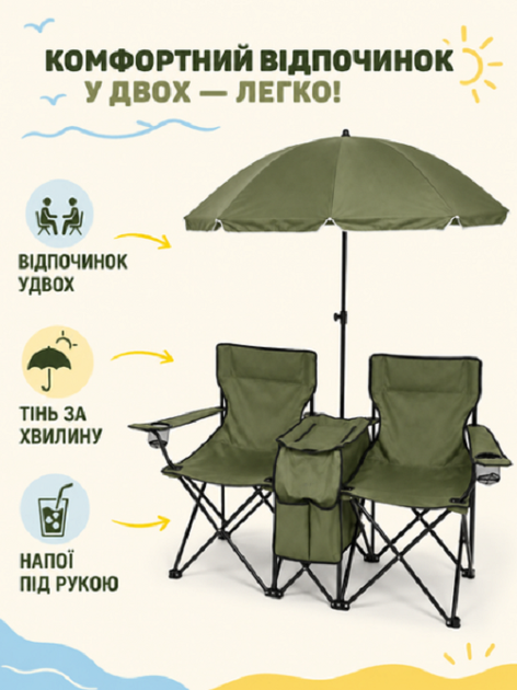 Набор для кемпинга пляжный, 2 стула, зонт, холодильник, зеленый (10172-2) - изображение 6