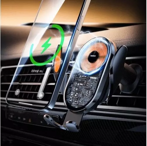 Автотримач для телефона з БЗП REMAX 15W Ultra-thin 3-Axis Linkage Car Holder RM-C17i Black - Фото 3 Автотримач для телефона з БЗП REMAX 15W Ultra-thin 3-Axis Linkage Car Holder RM-C17i Black - изображение 3