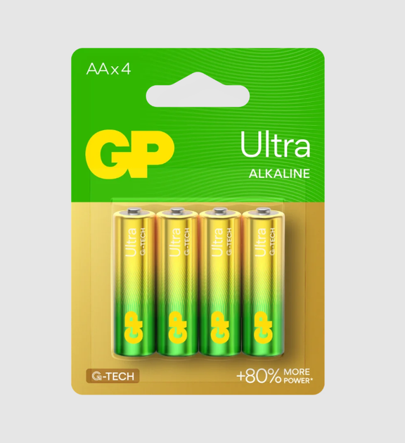 Батарейка пальчик AA GP ULTRA Alkaline LR6 15A 1.5 V 4 шт. блістер - Фото 2 Батарейка пальчик AA GP ULTRA Alkaline LR6 15A 1.5 V 4 шт. блістер - зображення 2