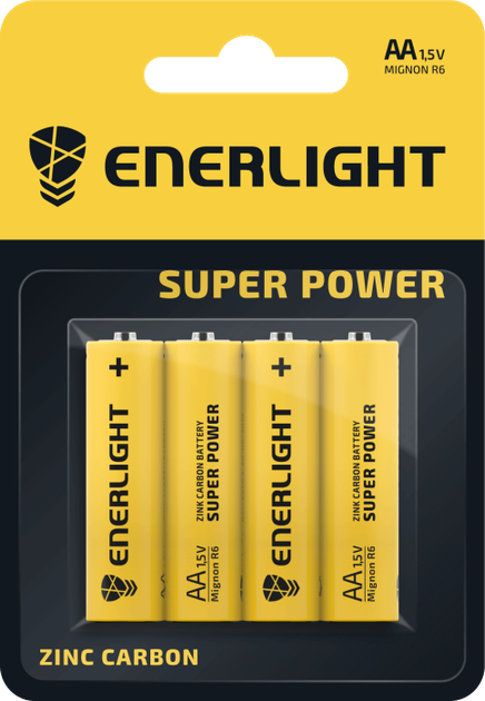 Батарейка пальчик ENERLIGHT Super Power AA 1.5V блістер 4 шт. - Фото 1 Батарейка пальчик ENERLIGHT Super Power AA 1.5V блістер 4 шт. - зображення 1