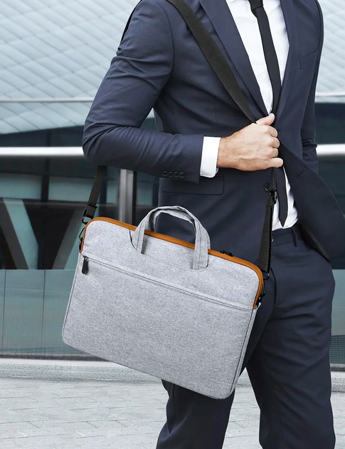 Сумка Dux Ducis LBJC Shoulder Bag для ноутбука 15.5-16 дюймов водоотталкивающая с защитой от повреждений Light Grey MC-10410 - изображение 2
