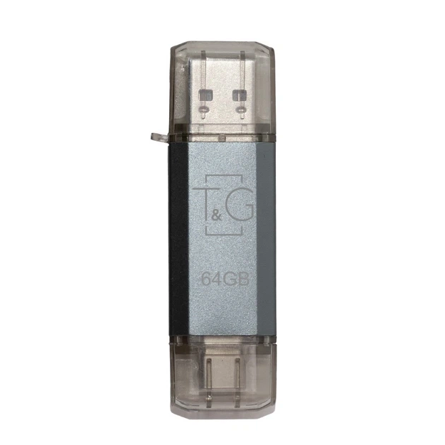 USB флешка T&G 64GB USB 3.0 и Type-C серебристая высокая скорость передачи данных - изображение 3