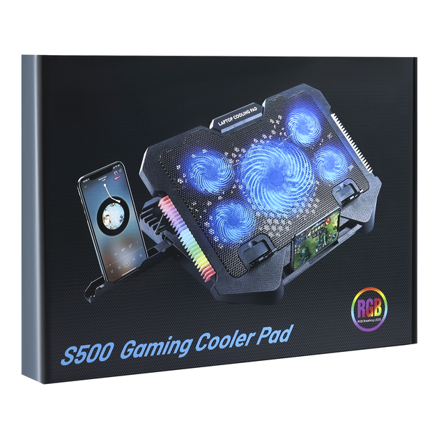 Підставка для ноутбука Givecool S500 з RGB-підсвіткою 5 вентиляторів для пристроїв до 18 дюймів чорна - зображення 2