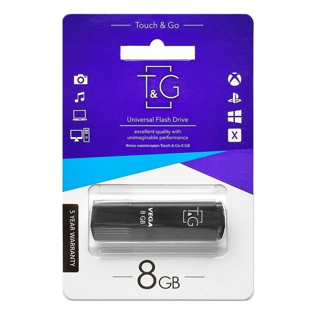USB флешка T&G Vega 121 8Гб пластиковая и металлическая с защитным колпачком черная - изображение 3
