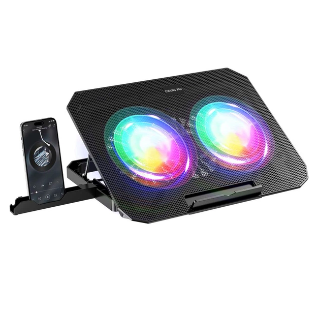 Подставка для ноутбука Givecool N33 с вентиляторами и RGB подсветкой для ноутбуков до 15.6 дюймов черная - изображение 4