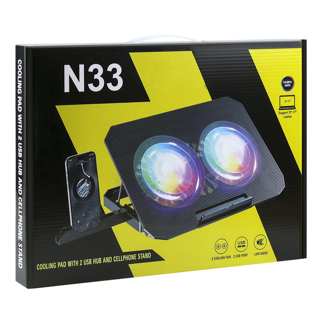 Подставка для ноутбука Givecool N33 с вентиляторами и RGB подсветкой для ноутбуков до 15.6 дюймов черная - изображение 10
