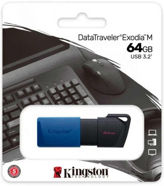 USB флешка Kingston DT Exodia M 64GB 3.2 Gen 1 компактная ударостойкая черный синий - изображение 8