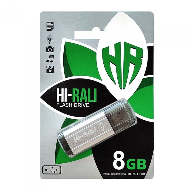 USB-флешка Hi-Rali Stark 8GB ударостійка із захисним ковпачком сталевий - зображення 4