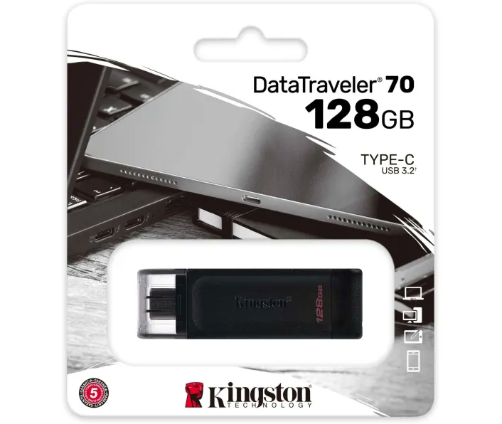 USB Flash Drive 3.2 Kingston DT 70 128Gb Type-C чорний із захистом роз'єму та компактний дизайн - зображення 4
