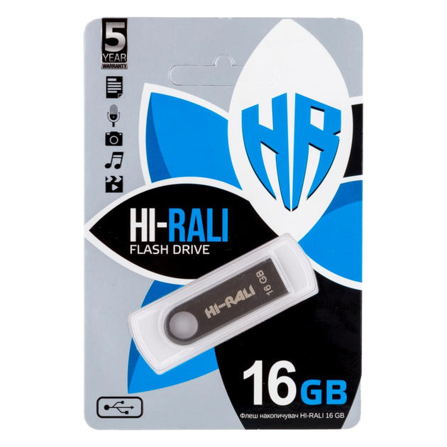 USB флешка Hi-Rali Shuttle 16GB металлический корпус с широким кольцом для удобства Black - изображение 3