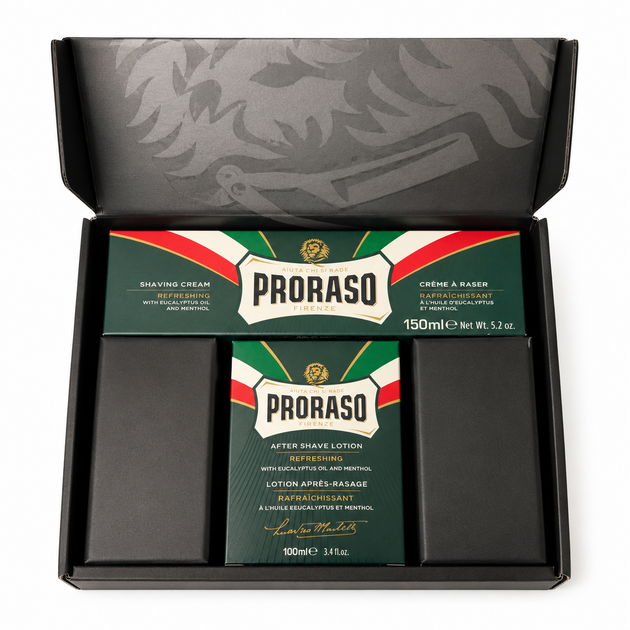 Набір подарунковий для гоління Proraso Duo Pack Tube+Lotion Refreshing в картонній коробці "Освіжаюча та тонізуюча свіжість з евкаліптовою олією та ментолом" - Фото 2 Набір подарунковий для гоління Proraso Duo Pack Tube+Lotion Refreshing в картонній коробці "Освіжаюча та тонізуюча свіжість з евкаліптовою олією та ментолом" - изображение 2