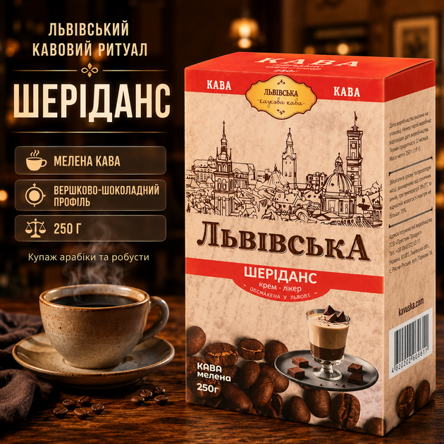 Кава CaffeeFan Львівська Шеріданс мелена 250 г ароматизована арабіка робуста вершкова шоколадна кавова композиція з нотами лікеру ароматна кава для дому - Фото 3 Кава CaffeeFan Львівська Шеріданс мелена 250 г ароматизована арабіка робуста вершкова шоколадна кавова композиція з нотами лікеру ароматна кава для дому - зображення 3