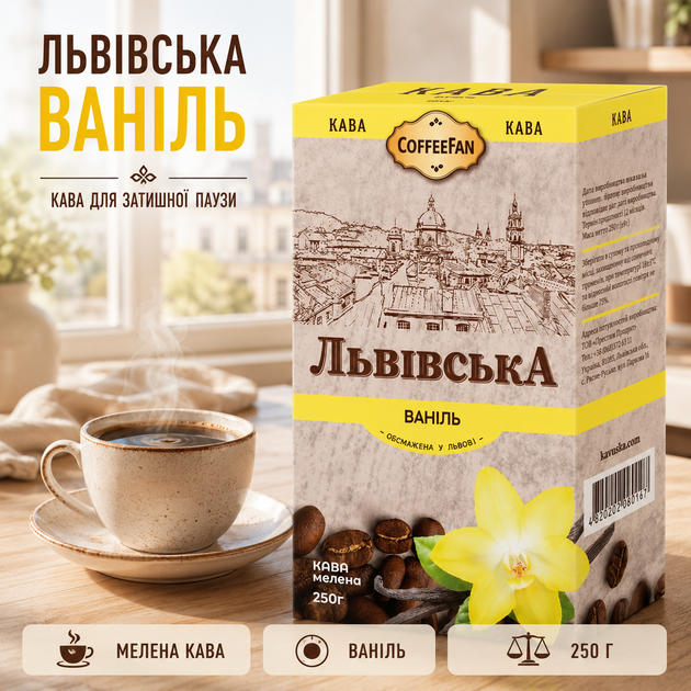 Кофе CoffeeFan Львовская Ваниль молотый 250 г ванильный ароматизированный кофе ароматный кофейный напиток с нежной ароматической нотой для домашнего приготовления - изображение 3