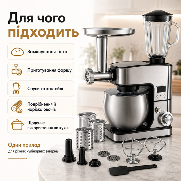 Комбайн кухонный универсальный 4500 Вт с чашей 7 литров миксер мясорубка блендер для дома - изображение 8