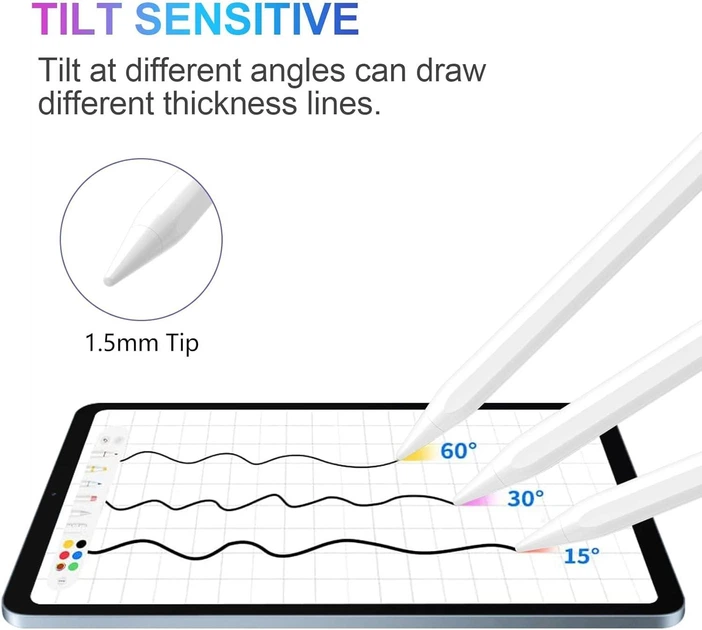 Стилус Active Capacitive Stylus для iPad, тонкий наконечник 1,5 мм, Palm Rejection, нахил, 12 годин роботи, білий - Фото 4 Стилус Active Capacitive Stylus для iPad, тонкий наконечник 1,5 мм, Palm Rejection, нахил, 12 годин роботи, білий - зображення 4