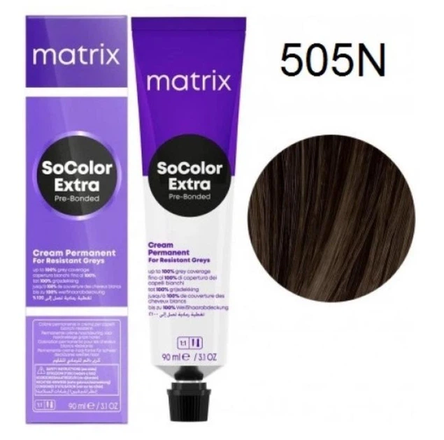 Крем-краска Matrix Socolor Beauty Extra Coverage Pre-Bonded для седых волос 505N светлый шатен натуральный 90 мл - Фото 1 Крем-краска Matrix Socolor Beauty Extra Coverage Pre-Bonded для седых волос 505N светлый шатен натуральный 90 мл - изображение 1