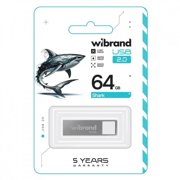 Флеш-накопитель Wibrand Shark 64 ГБ USB 2.0 Серебристый (WI2.0/SH64U4S) - изображение 2