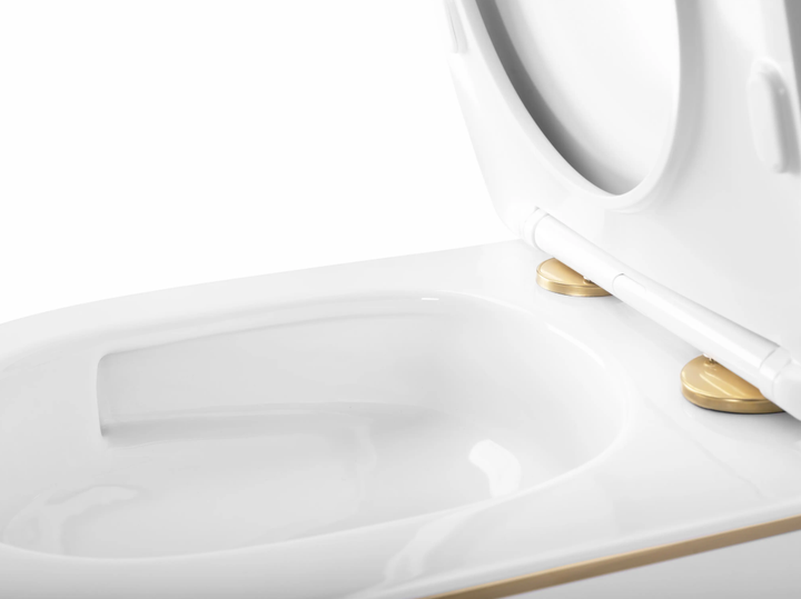 Подвесной унитаз Rea Carlo Mini Tornado NFQ безободковый 49x35,5 см white с кромкой gold REA-C6801 - изображение 4