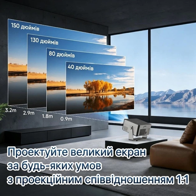 Проектор MAGCUBIC HY450 GT портативний домашній кінотеатр 1100 ANSI ліцензійний Google TV grey - зображення 3