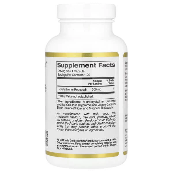 Глутатион 500 мг California Gold Nutrition L-Glutathione 120 растительных капсул - Фото 2 Глутатион 500 мг California Gold Nutrition L-Glutathione 120 растительных капсул - изображение 2