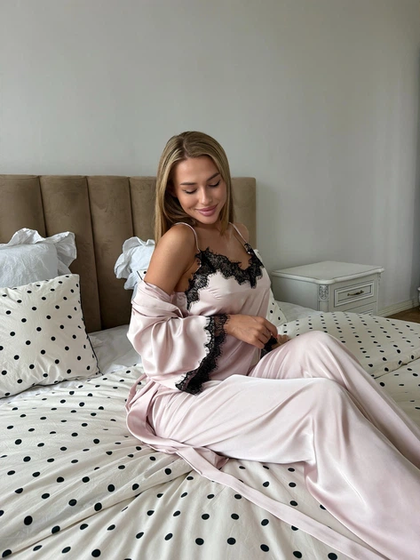 Женский комплект четверка халат майка шорты штаны Eleanor Collection M Пудровый - Фото 5 Женский комплект четверка халат майка шорты штаны Eleanor Collection M Пудровый - изображение 5