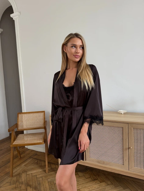 Жіночий комплект четвірка халат майка шорти штани Eleanor Collection S Коричневий - Фото 9 Жіночий комплект четвірка халат майка шорти штани Eleanor Collection S Коричневий - зображення 9