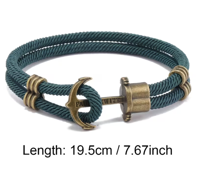 Чоловічий браслет з якором Anchor Double Braided, браслет на удачу Зелений - зображення 2