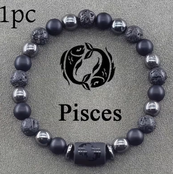 Кам'яний браслет Zodiac Stone зі знаком Зодіака Риби - Фото 1 Кам'яний браслет Zodiac Stone зі знаком Зодіака Риби - зображення 1