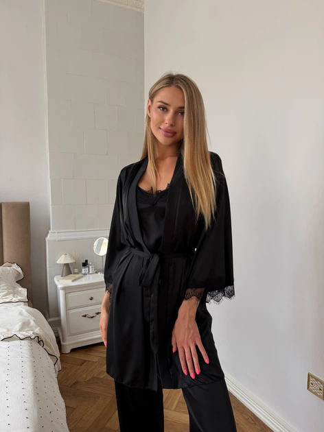Женский комплект четверка халат майка шорты штаны Eleanor Collection S Черный - Фото 10 Женский комплект четверка халат майка шорты штаны Eleanor Collection S Черный - изображение 10