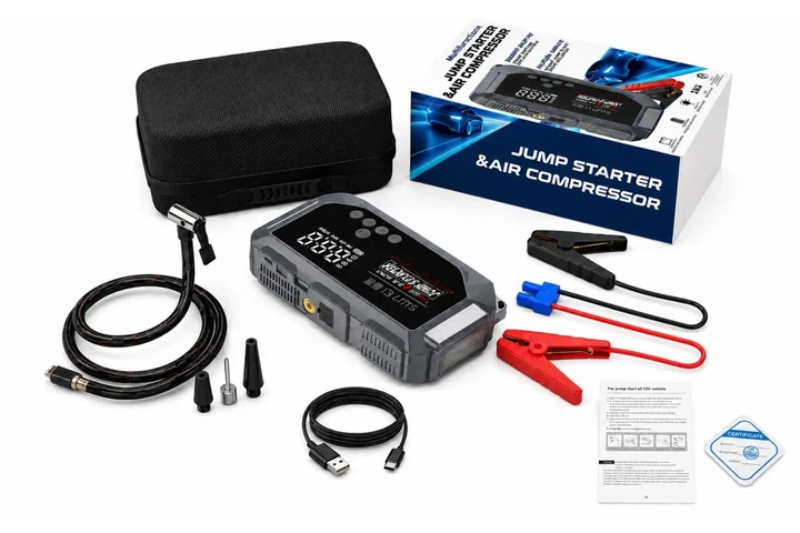Пусковое устройство 3 в 1 для автомобиля 600 А, 9000 мА·ч - Jump Starter с компрессором, Power Bank и фонариком, 12 В - изображение 2