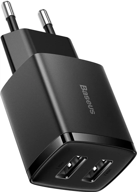 Зарядний пристрій Baseus Compact Charger 2U CCXJ010201 10.5W чорний - Фото 2 Зарядний пристрій Baseus Compact Charger 2U CCXJ010201 10.5W чорний - зображення 2