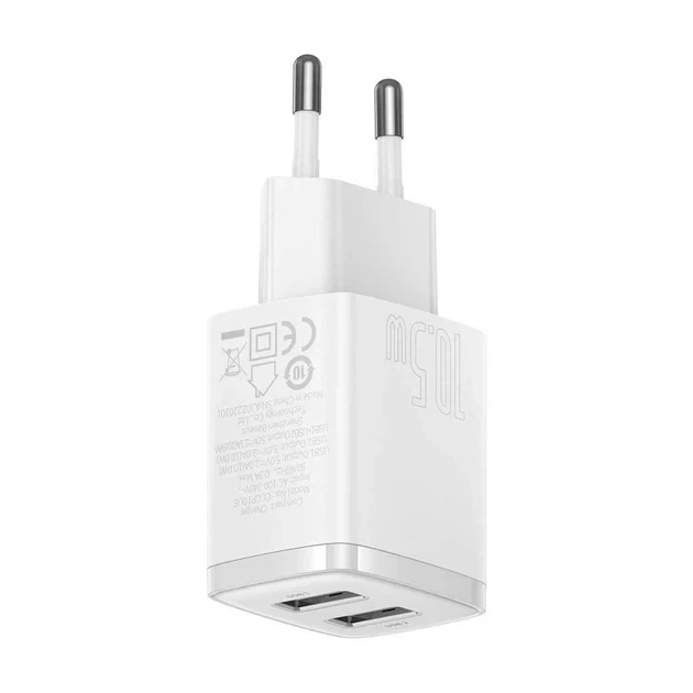 Мережевий зарядний пристрій Baseus Compact Charger 2U CCXJ010202, 10,5 Вт, білий - Фото 5 Мережевий зарядний пристрій Baseus Compact Charger 2U CCXJ010202, 10,5 Вт, білий - изображение 5