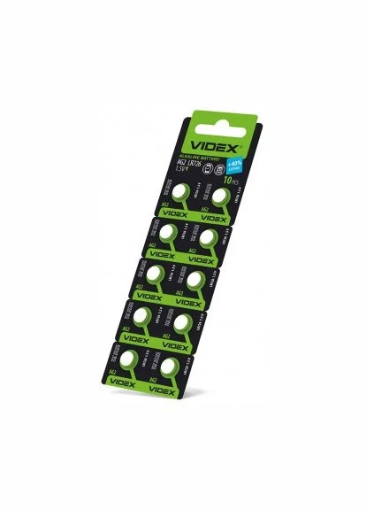 Батарейка Videx AG2/LR726, лужна, 1.5 V, блістер 10 шт - Фото 2 Батарейка Videx AG2/LR726, лужна, 1.5 V, блістер 10 шт - зображення 2